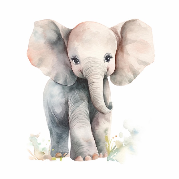 Il y a une peinture à l'aquarelle d'un éléphant debout dans l'herbe générative ai