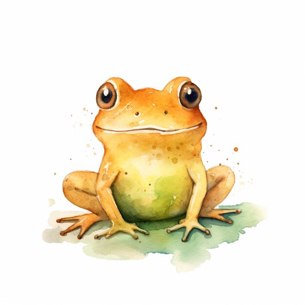 Photo il y a une peinture à l'aquarelle d'une grenouille assise sur le sol.