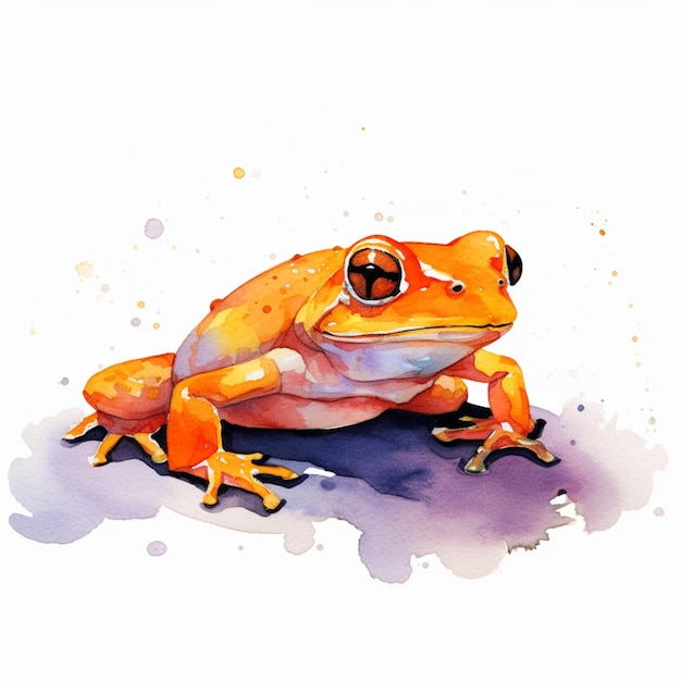 Il y a une peinture à l'aquarelle d'une grenouille assise sur une surface générative ai