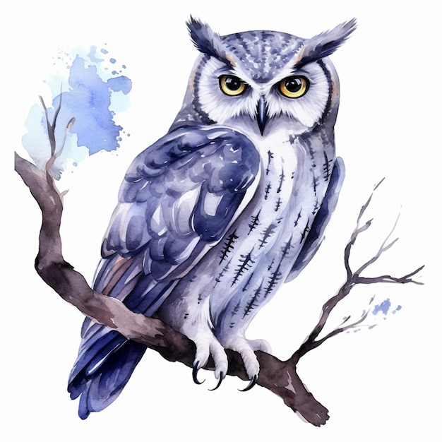 Il y a une peinture à l'aquarelle d'un hibou assis sur une branche générative ai