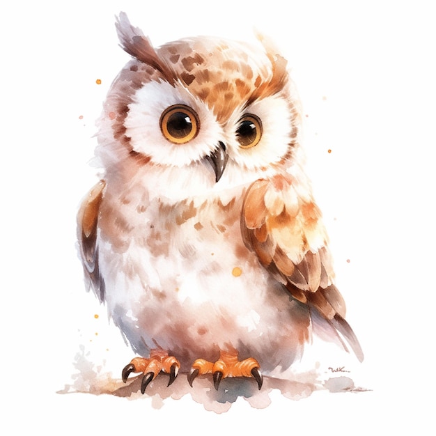 Il y a une peinture à l'aquarelle d'un hibou assis sur une branche générative ai