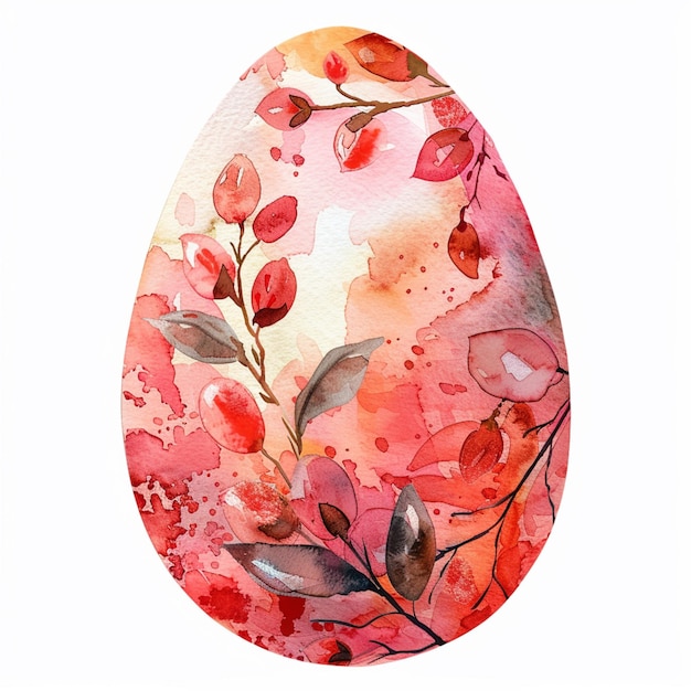 Il y a une peinture à l'aquarelle d'un œuf peint avec des fleurs générative ai