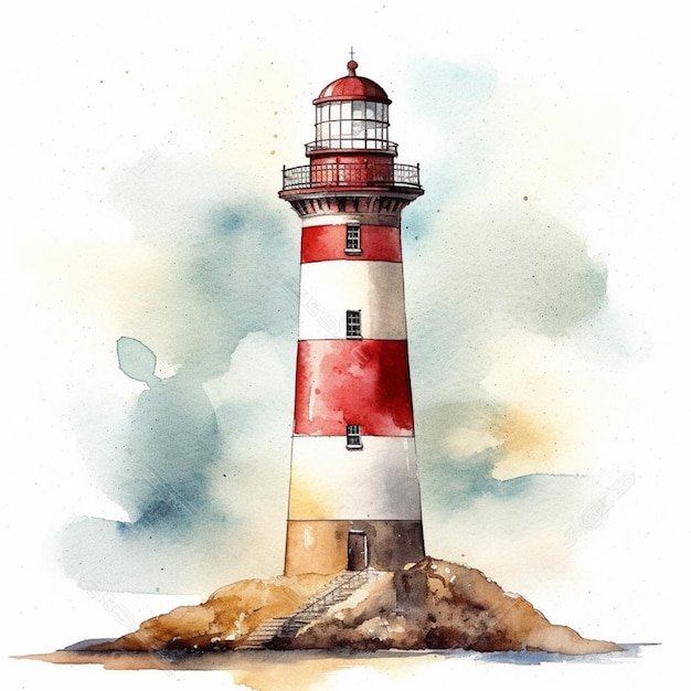 Il y a une peinture à l'aquarelle d'un phare sur une plage générative ai