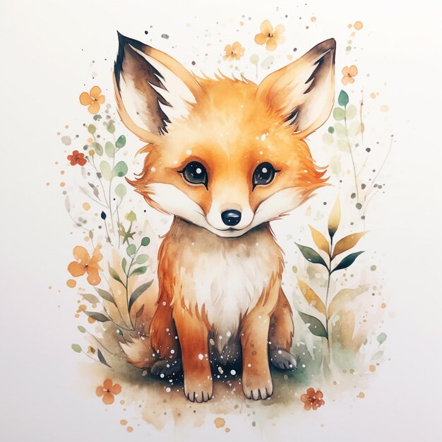 Il y a une peinture à l'aquarelle d'un renard assis dans l'herbe générative ai