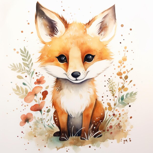 Il y a une peinture à l'aquarelle d'un renard assis dans l'herbe générative ai