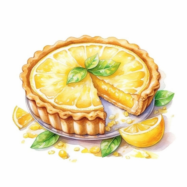 Photo il y a une peinture à l'aquarelle d'une tarte au citron avec une tranche manquante.