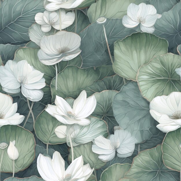 Photo il y a une peinture d'un bouquet de fleurs blanches sur un fond vert ai generative