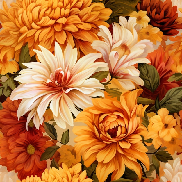 il y a une peinture d'un bouquet de fleurs avec des fleurs orange et blanches ai générative