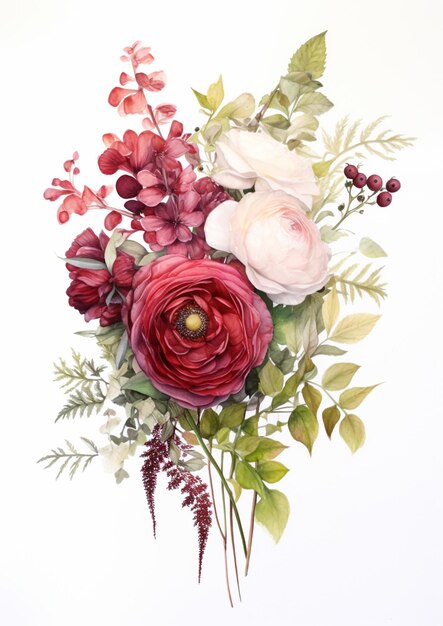 il y a une peinture d'un bouquet de fleurs sur fond blanc ai générative