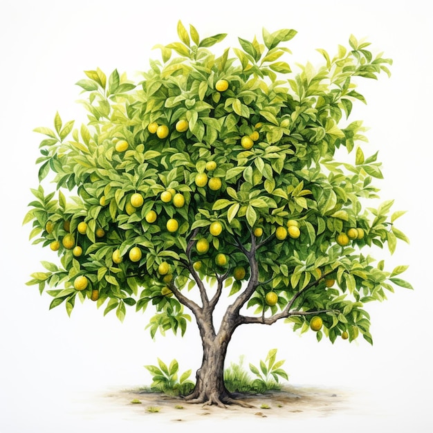 Il y a une peinture d'un citronnier avec des fruits dessus.