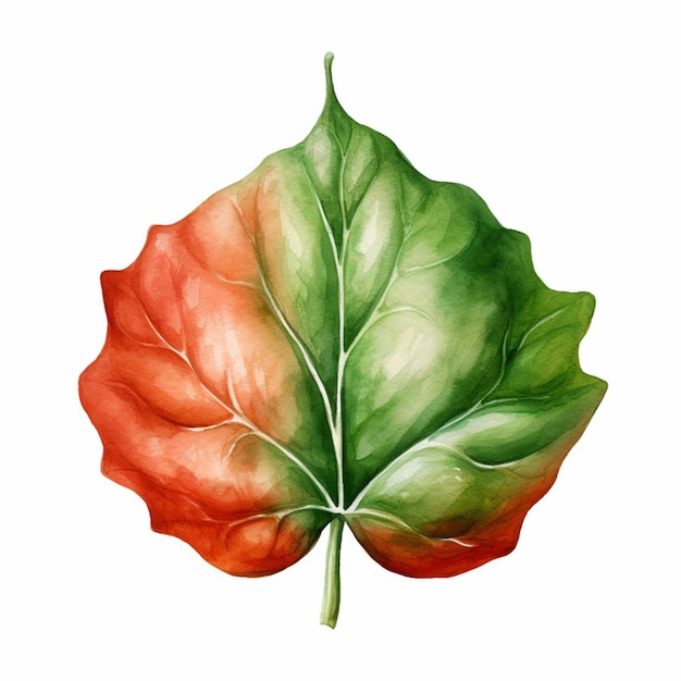 Il y a une peinture d'une feuille avec une ai générative de couleur rouge et verte