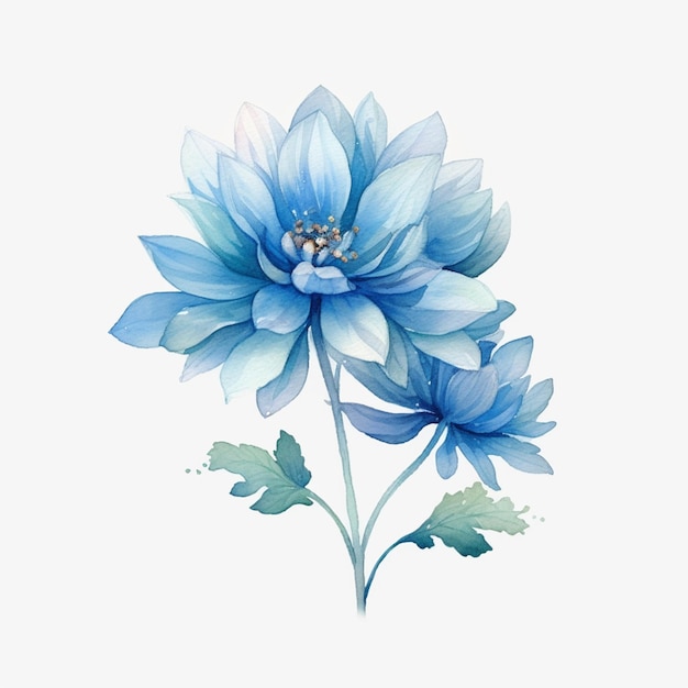 Il y a une peinture d'une fleur bleue avec des feuilles dessus ai générative