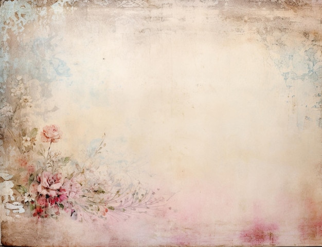 Il y a une peinture de fleurs sur un mur avec un fond grunge ai génératif