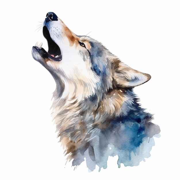 Il y a une peinture d'un loup avec sa bouche ouverte.