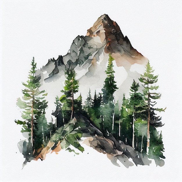 Il y a une peinture d'une montagne avec des arbres dessus ai générative