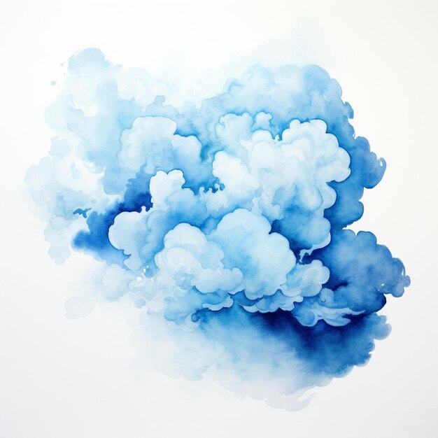 Photo il y a une peinture d'un nuage d'aquarelles bleues sur un fond blanc.