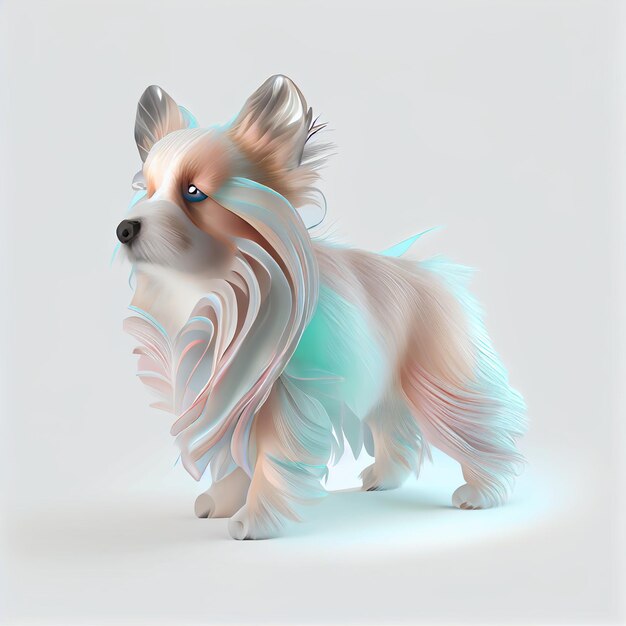 Il y a une peinture numérique d'un chien avec des cheveux longs.