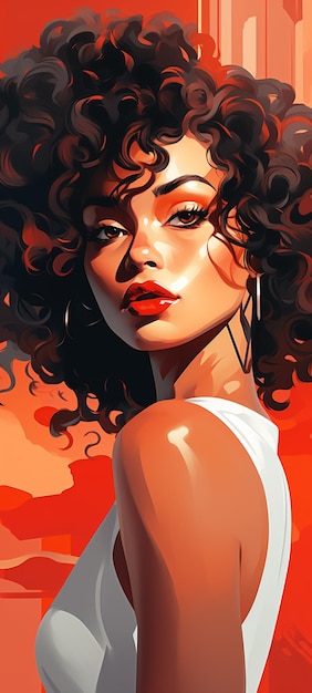 Il y a une peinture numérique d'une femme avec un grand afro génératif ai