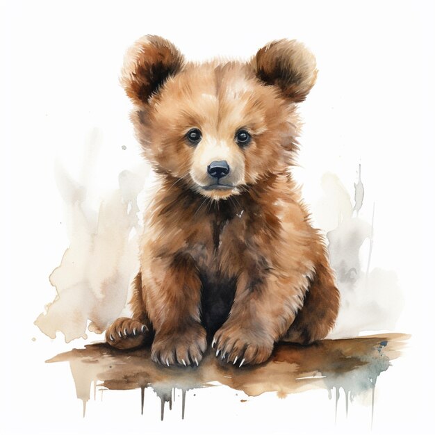 Il y a une peinture d'un ours brun assis sur une table générative ai