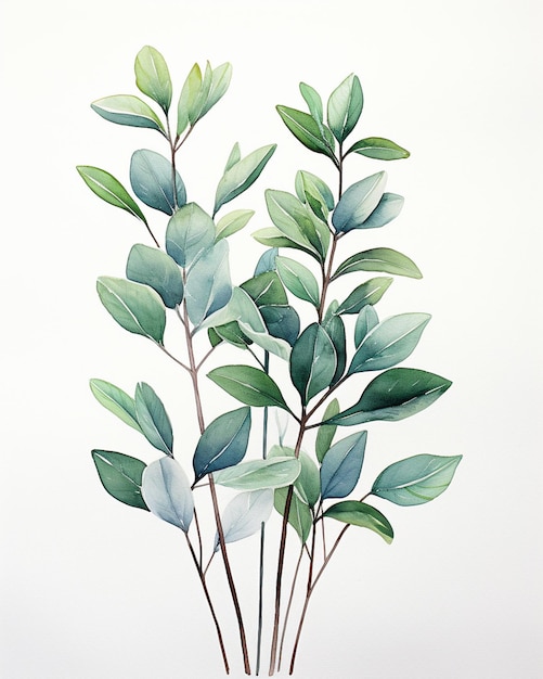 il y a une peinture d'une plante avec des feuilles vertes dans un vase ai génératif
