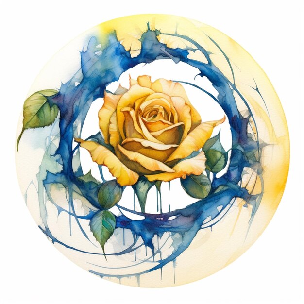 il y a une peinture d'une rose jaune dans un cercle ai génératif