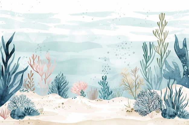 Il y a une peinture d'une scène marine avec des coraux et des algues génératives ai