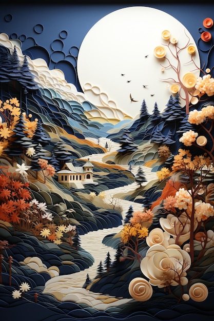 Il y a une peinture d'une scène de montagne avec une rivière générative ai