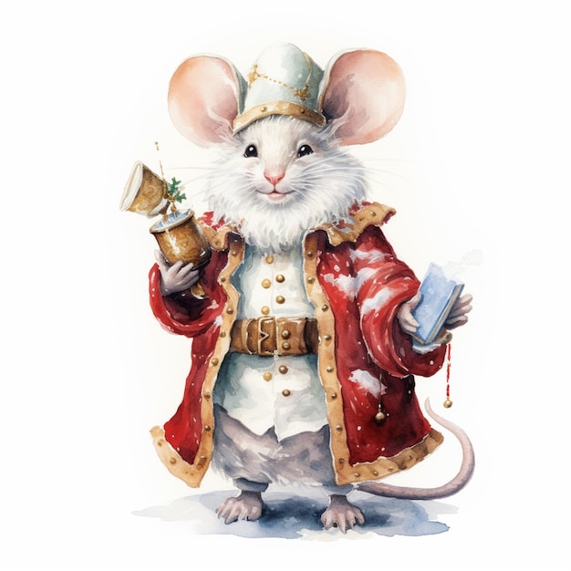 Il y a une peinture d'une souris vêtue d'un costume générative ai