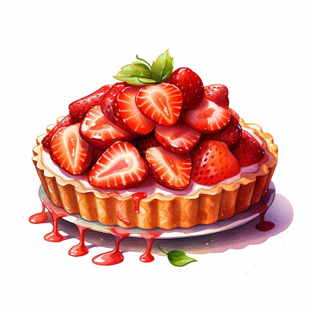 Il y a une peinture d'une tarte aux fraises avec de la sauce dessus ai générative