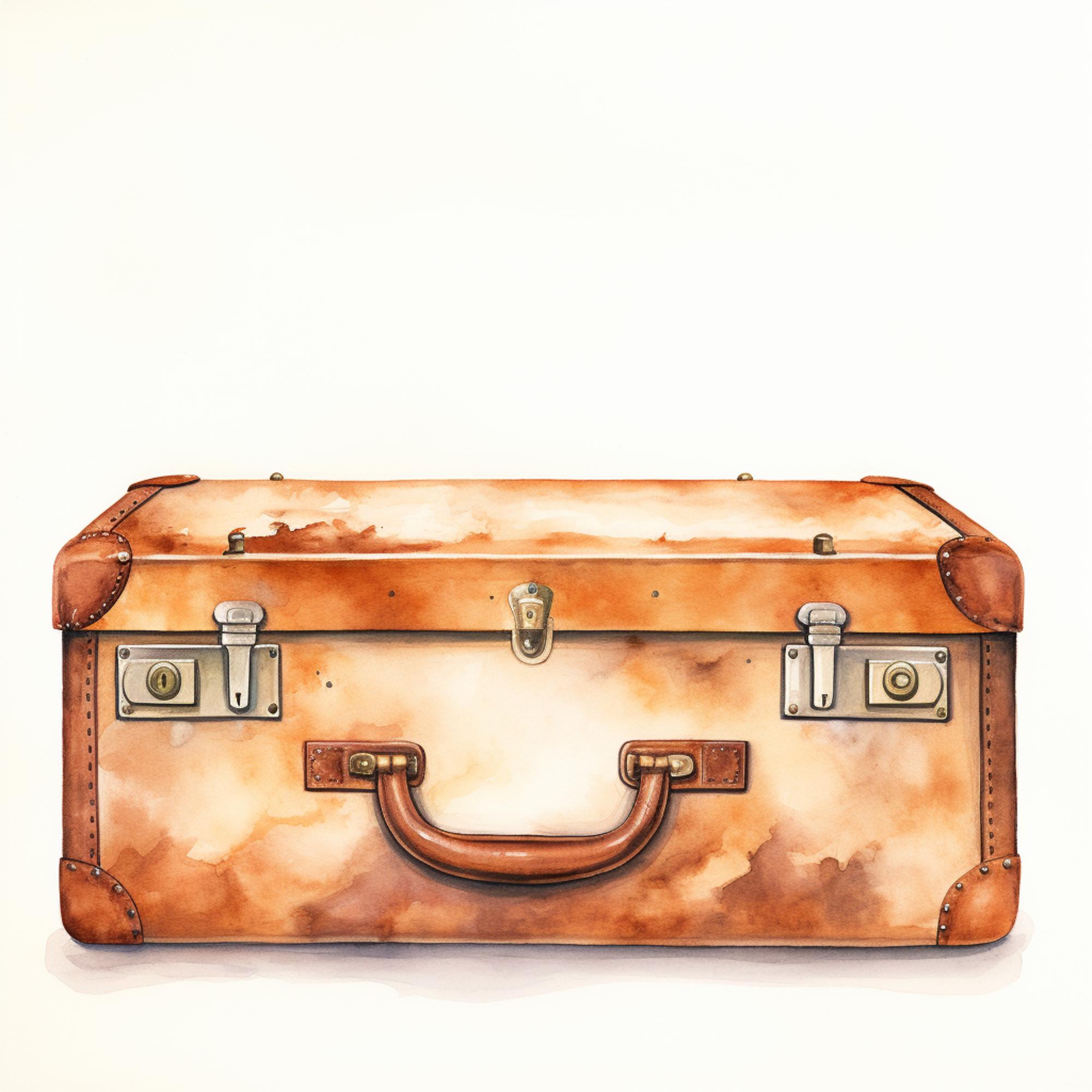 Il y a une peinture d'une valise avec une poignée sur elle.