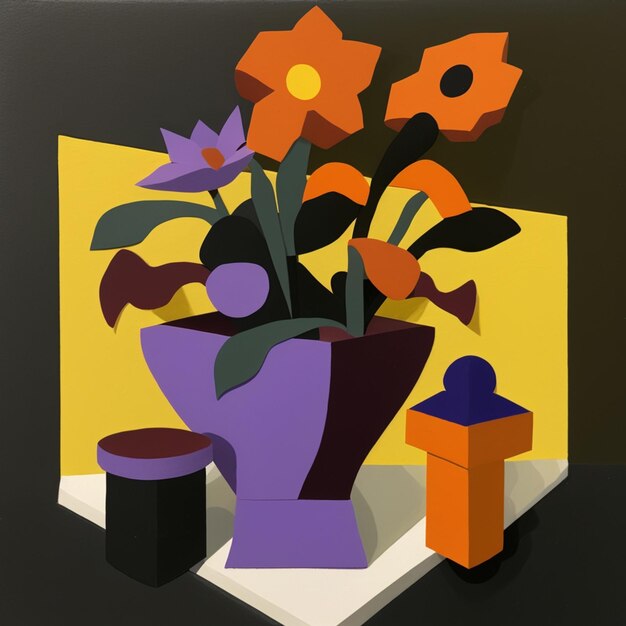 Photo il y a une peinture d'un vase avec des fleurs en ai générative