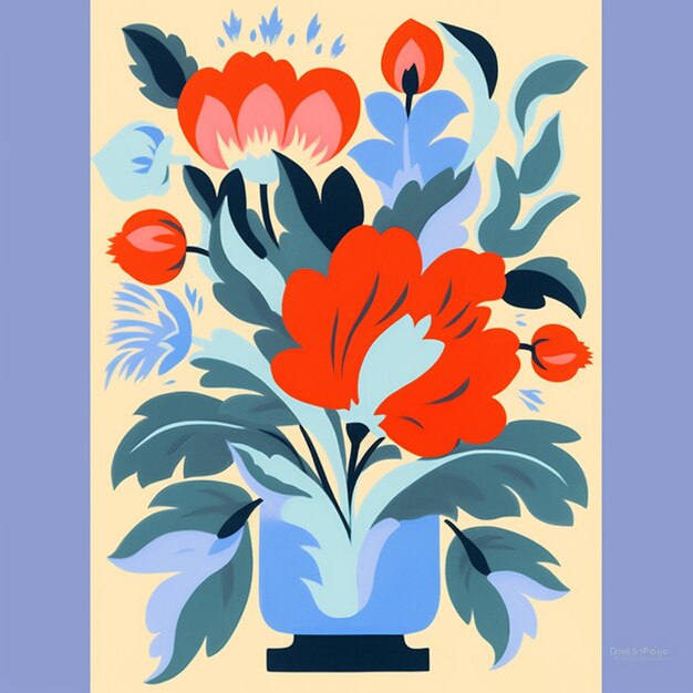 Photo il y a une peinture d'un vase avec des fleurs dedans.