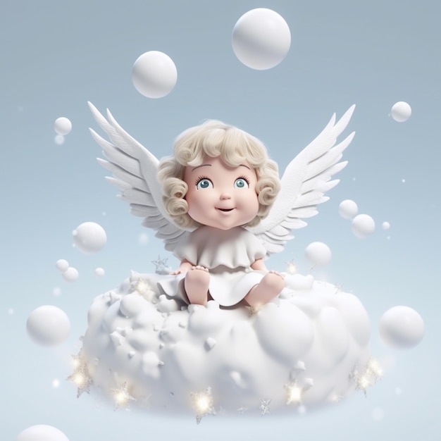 il y a un petit ange assis sur un nuage avec des bulles IA générative