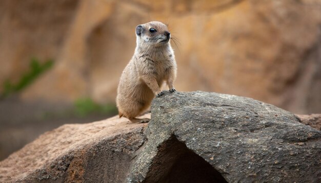 Il y a un petit animal qui se tient sur un rocher.