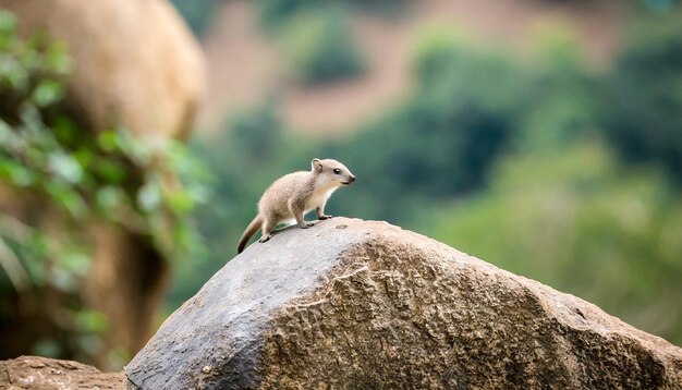 Il y a un petit animal qui se tient sur un rocher.