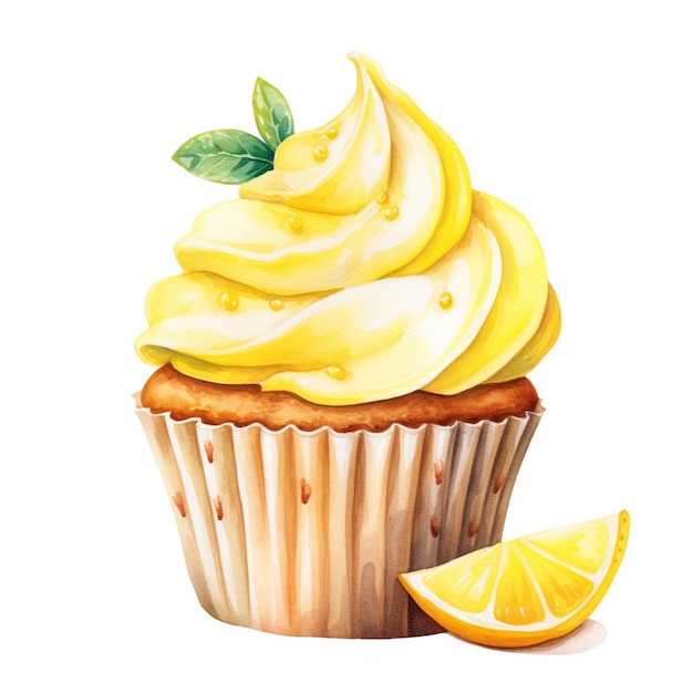 Il y a un petit gâteau avec de la crème au citron et une tranche de citron ai générative