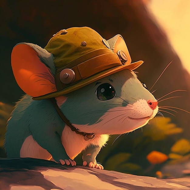 Il y a un petit rat avec un chapeau assis sur une roche générative ai