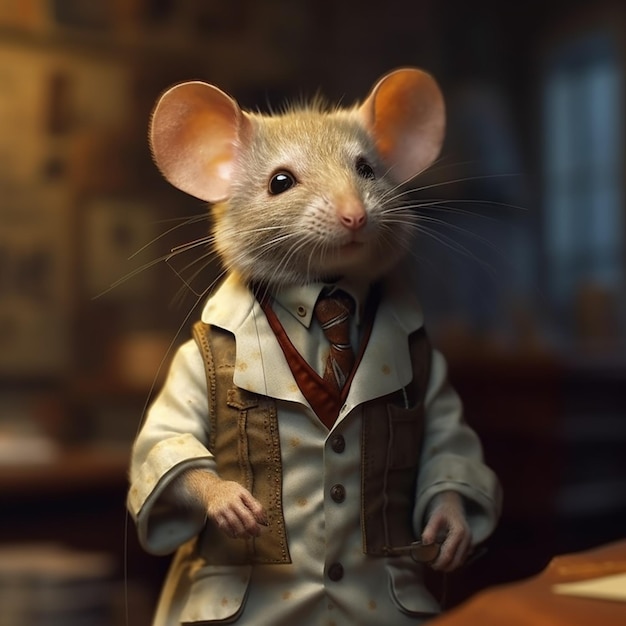 Il y a un petit rat qui est habillé dans un costume et une cravate générative ai