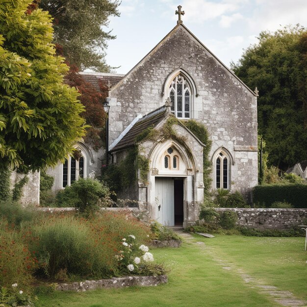 Photo il y a une petite église avec une croix sur le devant ai génératif