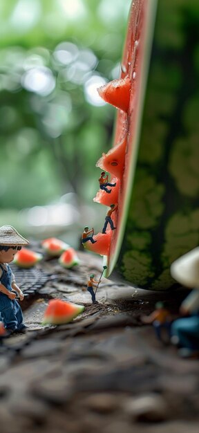 Il y a une petite figurine d'un homme avec un chapeau et un chapeaux de paille.