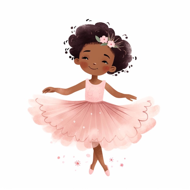 Il y a une petite fille dans une robe rose qui danse.