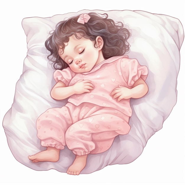 il y a une petite fille qui dort en pyjama rose sur un oreiller ai générative