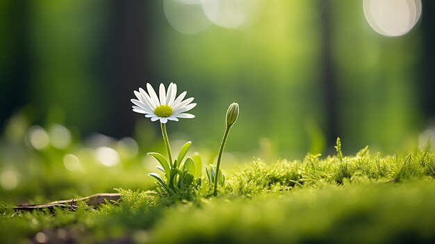 il y a une petite fleur blanche qui pousse à partir de l'IA générative de mousse