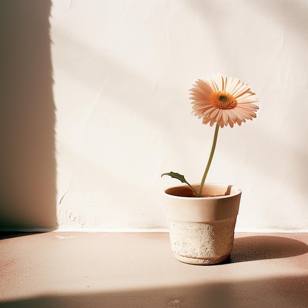 il y a une petite fleur dans un pot sur une table ai générative