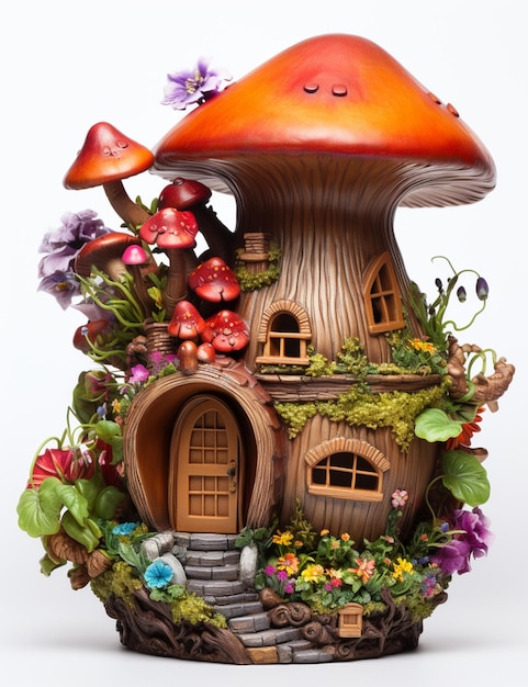 Il y a une petite maison de champignons avec une porte et une fenêtre générative ai