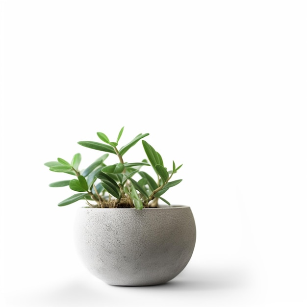 Il y a une petite plante dans un pot blanc sur une table ai générative