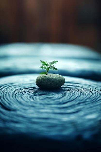 Il y a une petite plante qui pousse dans un rocher sur une table générative ai