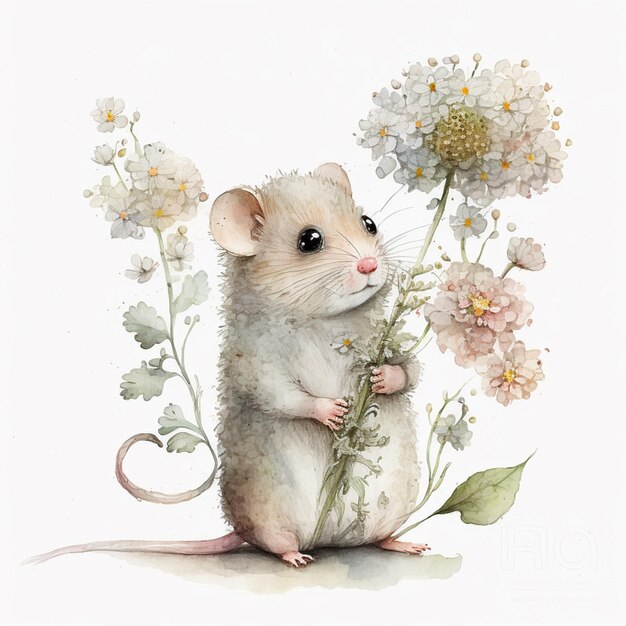 Il y a une petite souris qui est assise sur une fleur générative ai