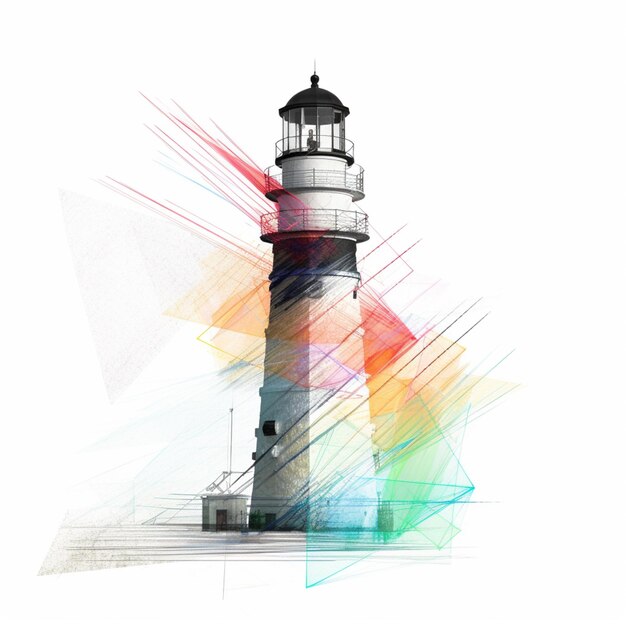 Il y a un phare avec un dessin coloré dessus.