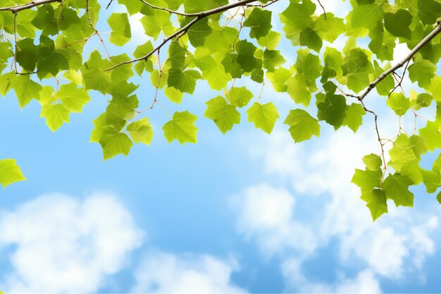 il y a une photo d'un arbre avec des feuilles vertes dessus ai générative